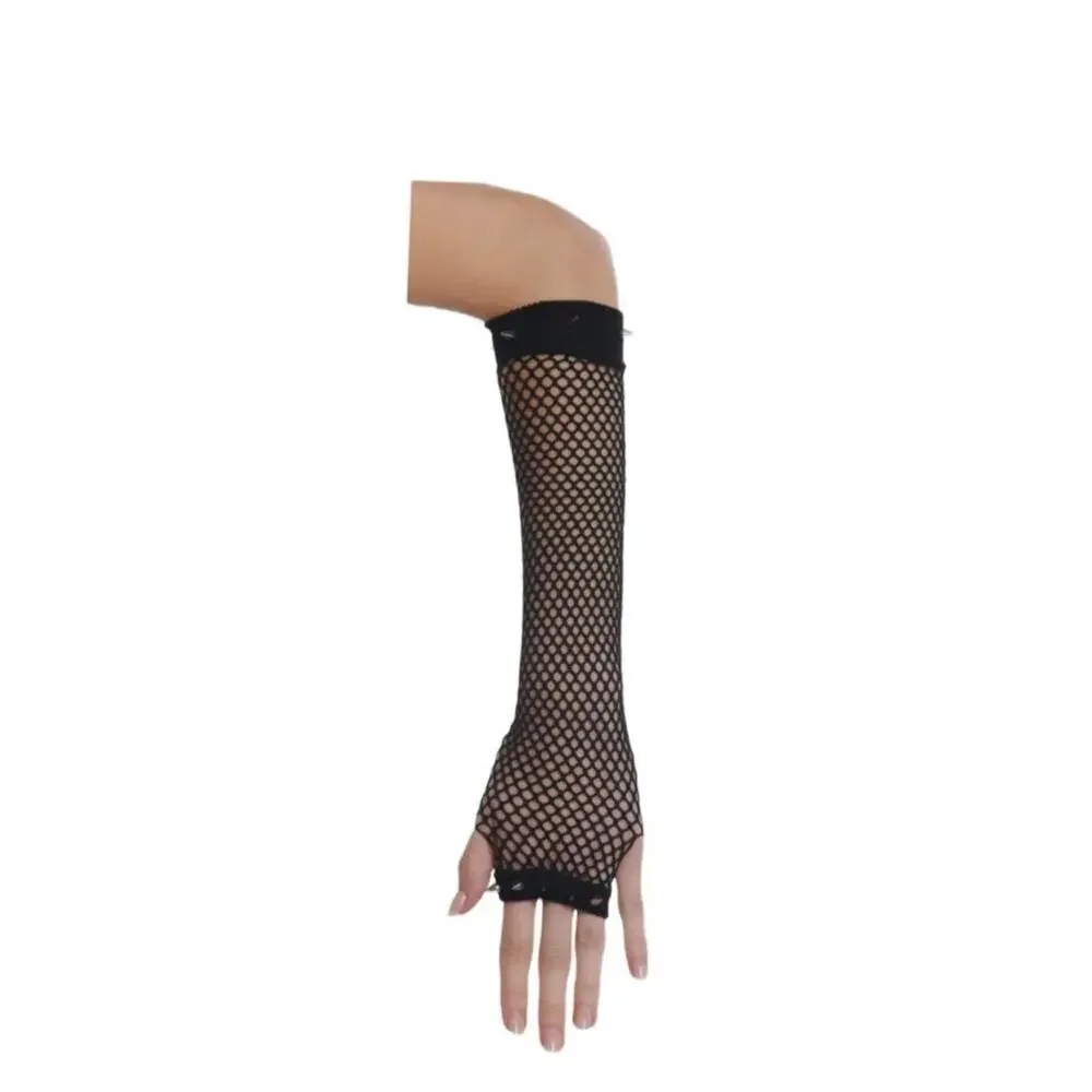 Fishnet Arm Warmers studded Spikes - 80s Rocker Gothic Punk Fingerless Gloves
